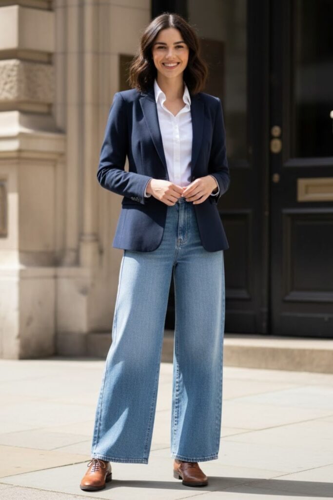 Oxford shoes with wide leg jeans