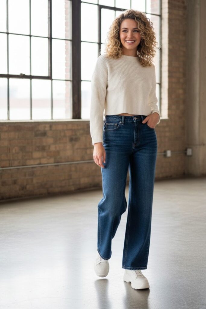Platform Sneakers with wide leg jeans