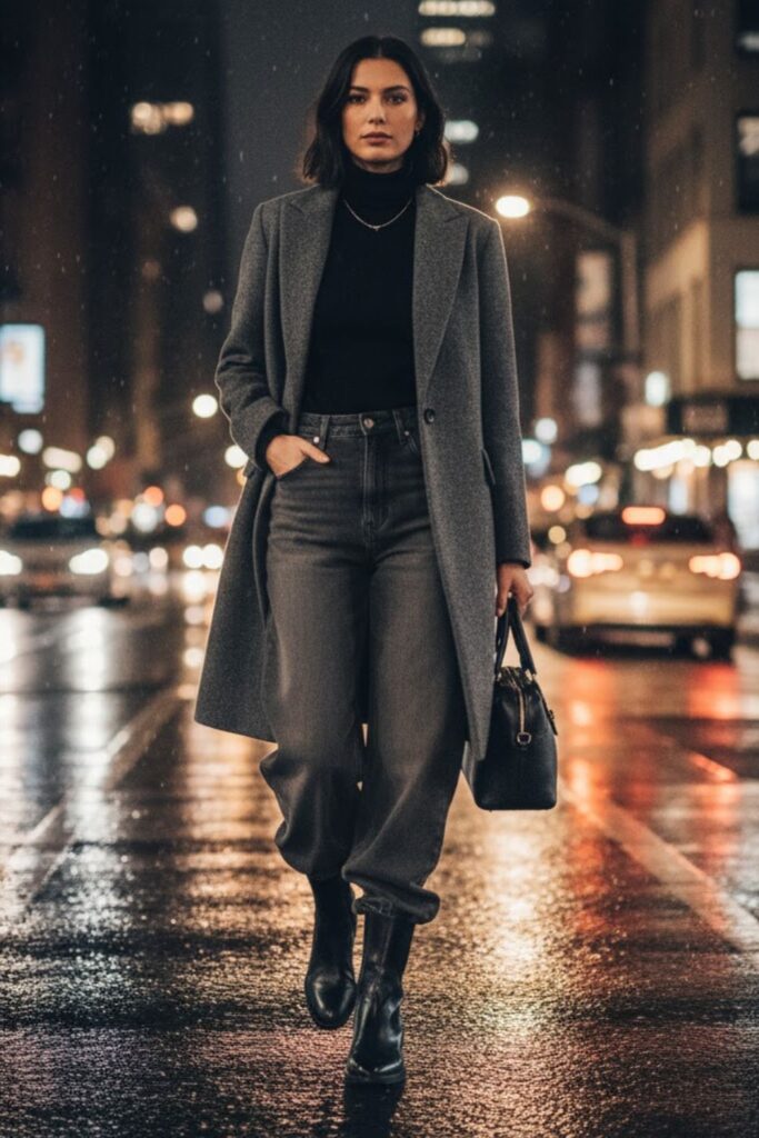 10. Grey Wide Leg Jeans with Black Chelsea Boots