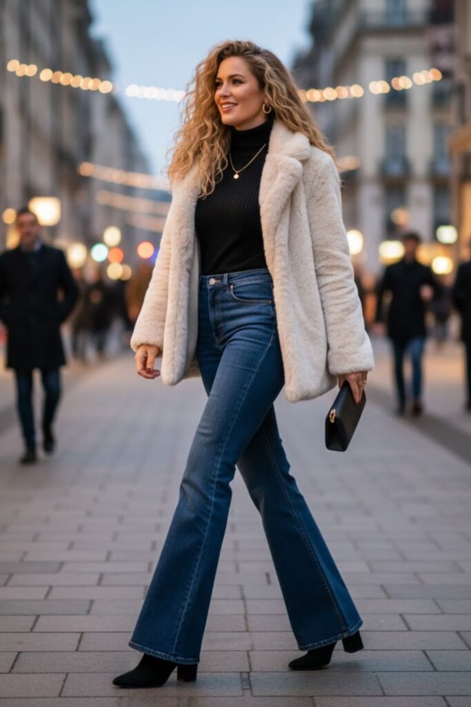 12. Flared Wide Leg Jeans with Heeled Ankle Boots