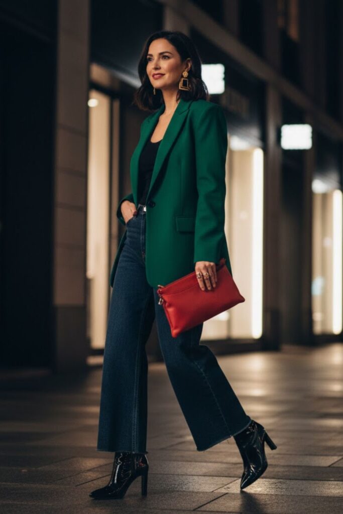 13. Raw Hem Jeans with Patent Leather Boots