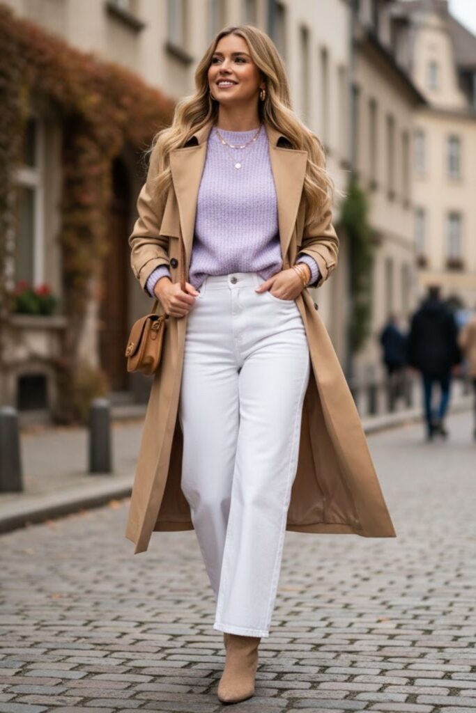 6. White Wide Leg Jeans with Beige Ankle Boots