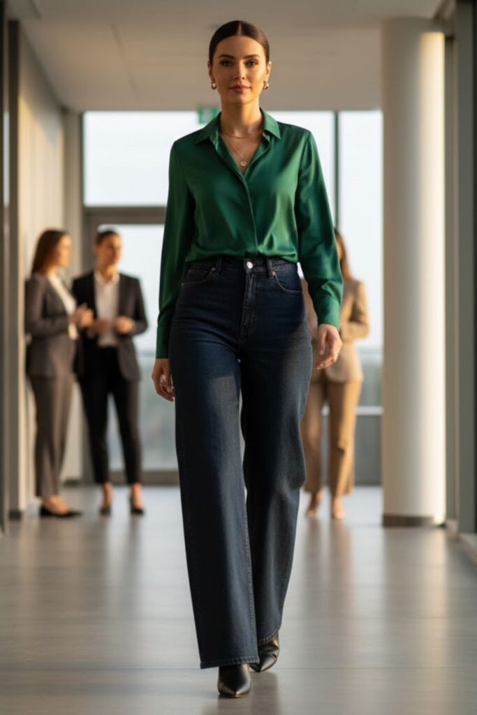 8. High-Waisted Wide Leg Jeans with Pointed Toe Boots