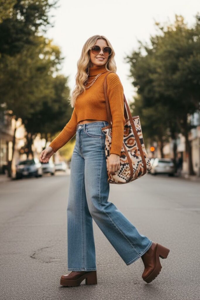 9. Vintage Washed Jeans with Platform Boots