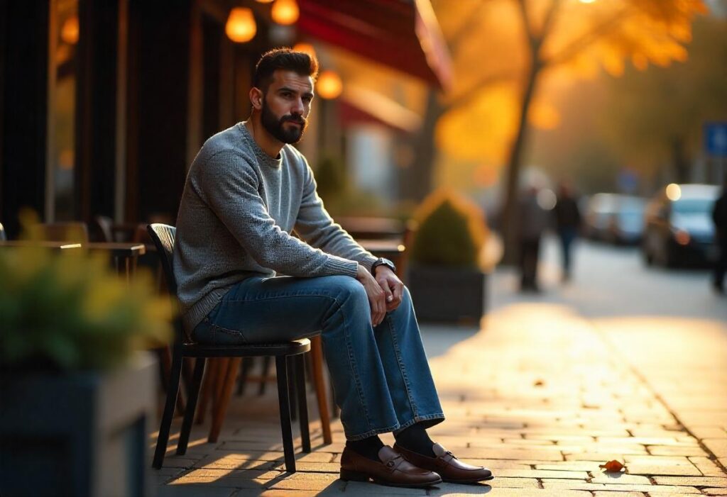 wide leg jeans outfit men