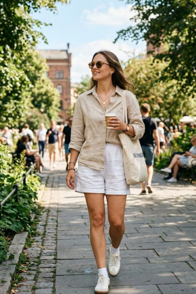 1. Linen Shirt With Relaxed Shorts