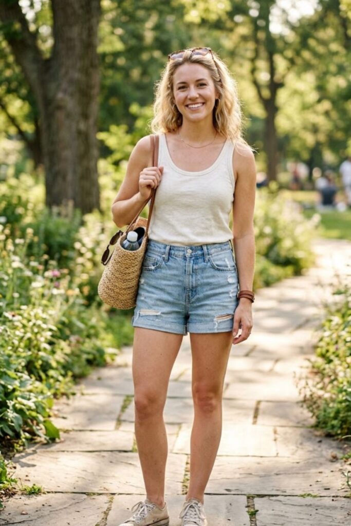 4. Tank Top With Denim Shorts