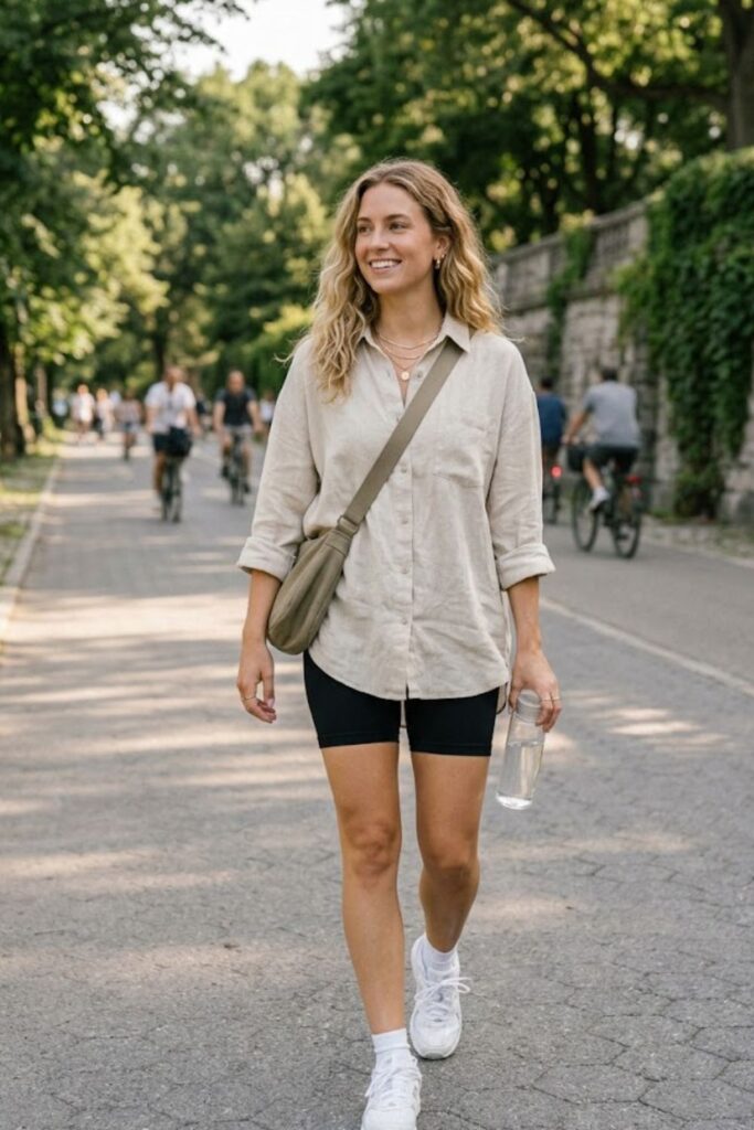 5. Oversized Shirt With Biker Shorts