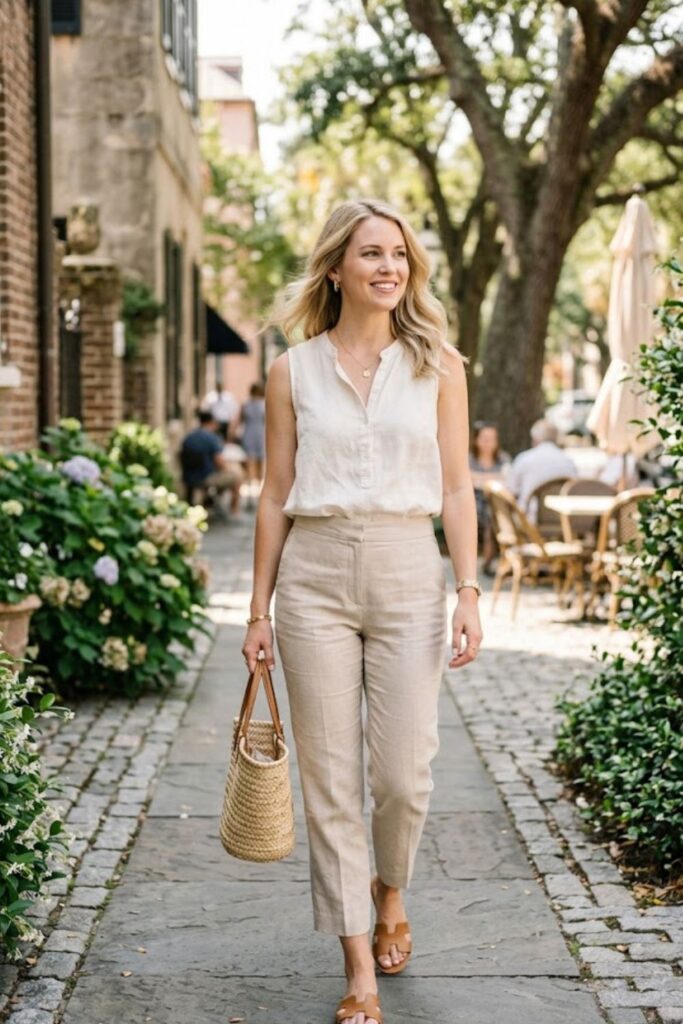 7. Sleeveless Blouse With Cropped Pants