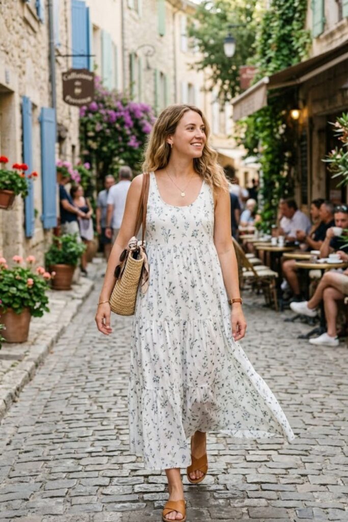 8. Casual Maxi Dress With Slides
