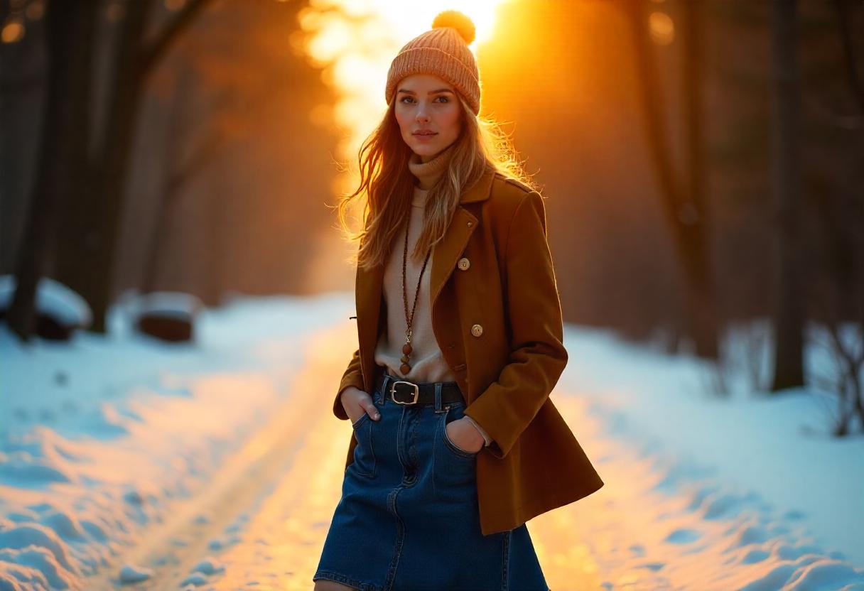 jeans skirt outfit winter ideas