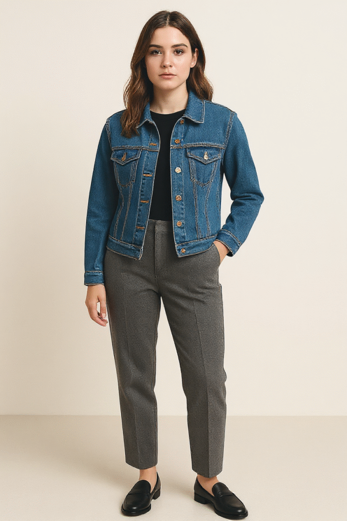 Grey Trousers with a Denim Jacket