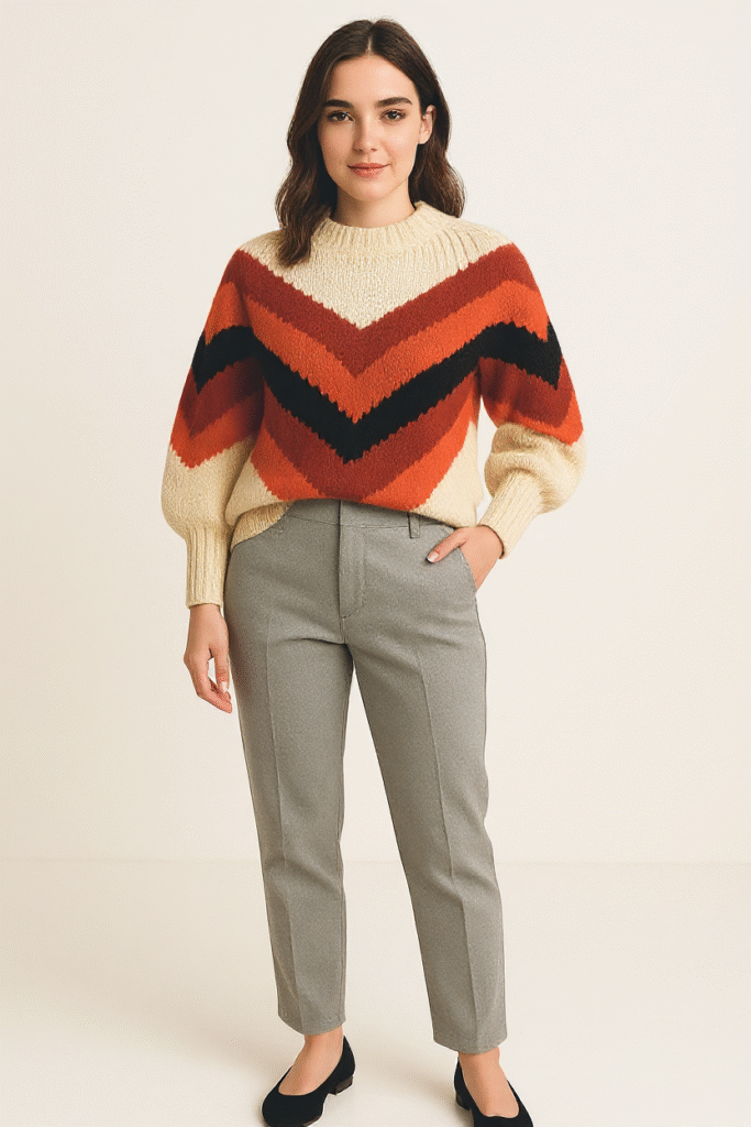Grey Trousers with a Statement Sweater
