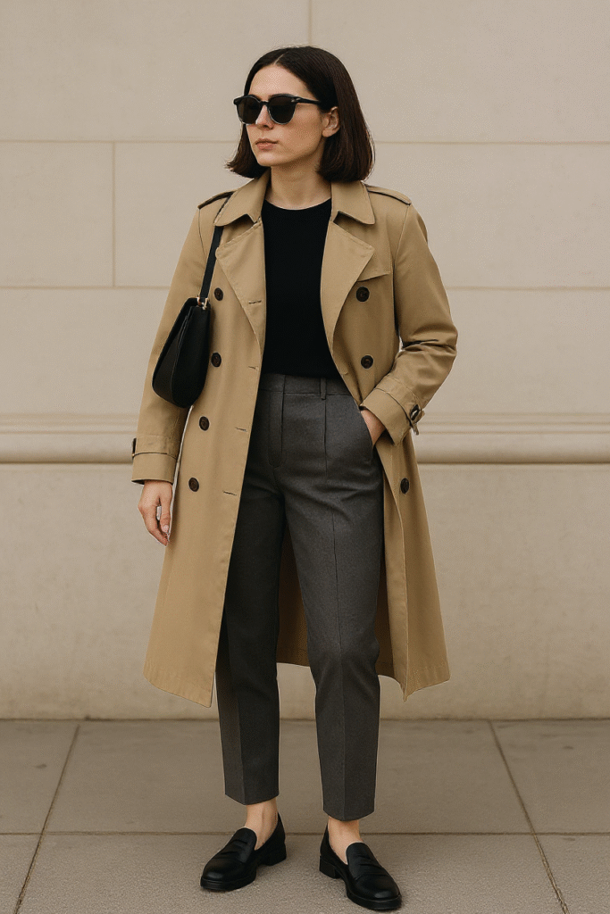 Grey Trousers with a Trench Coat