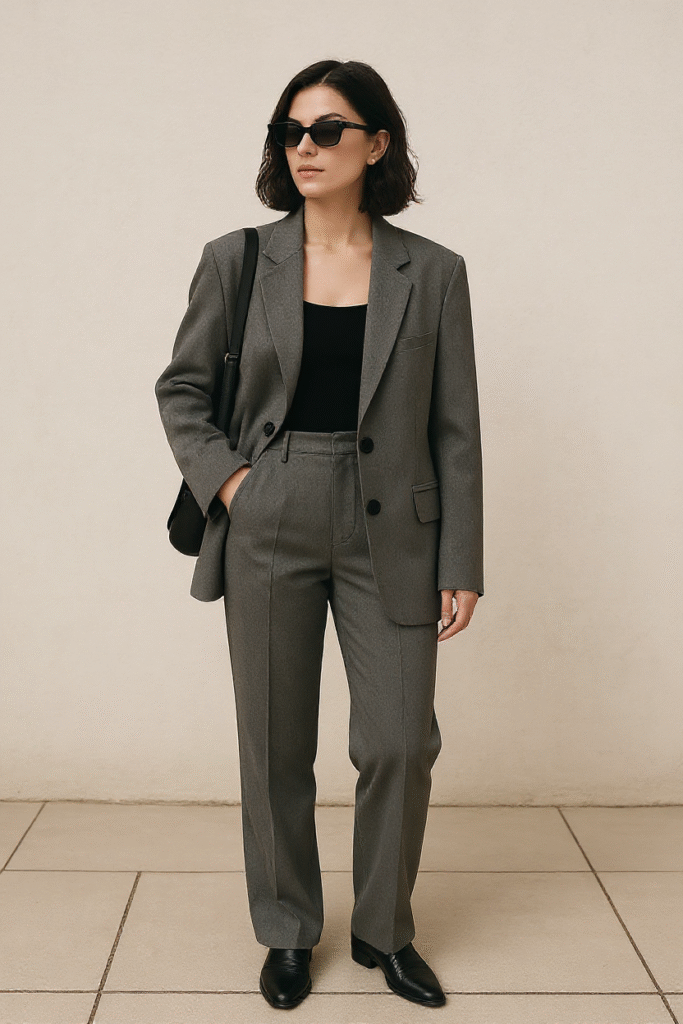 Grey Trousers with an Oversized Blazer