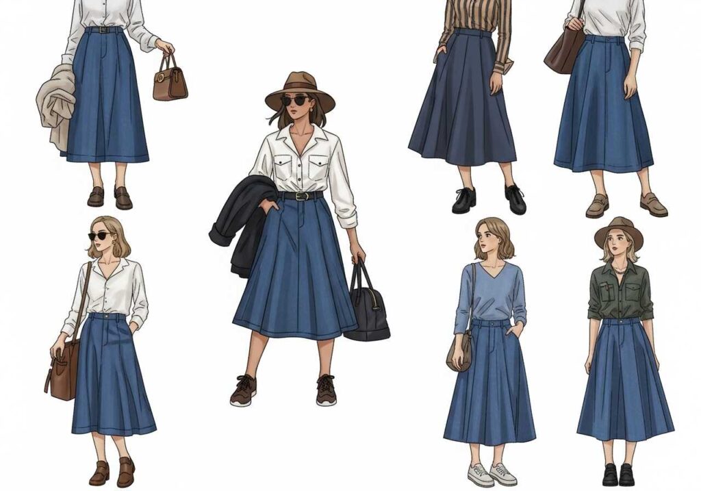 14 Denim A-Line Skirt Outfits