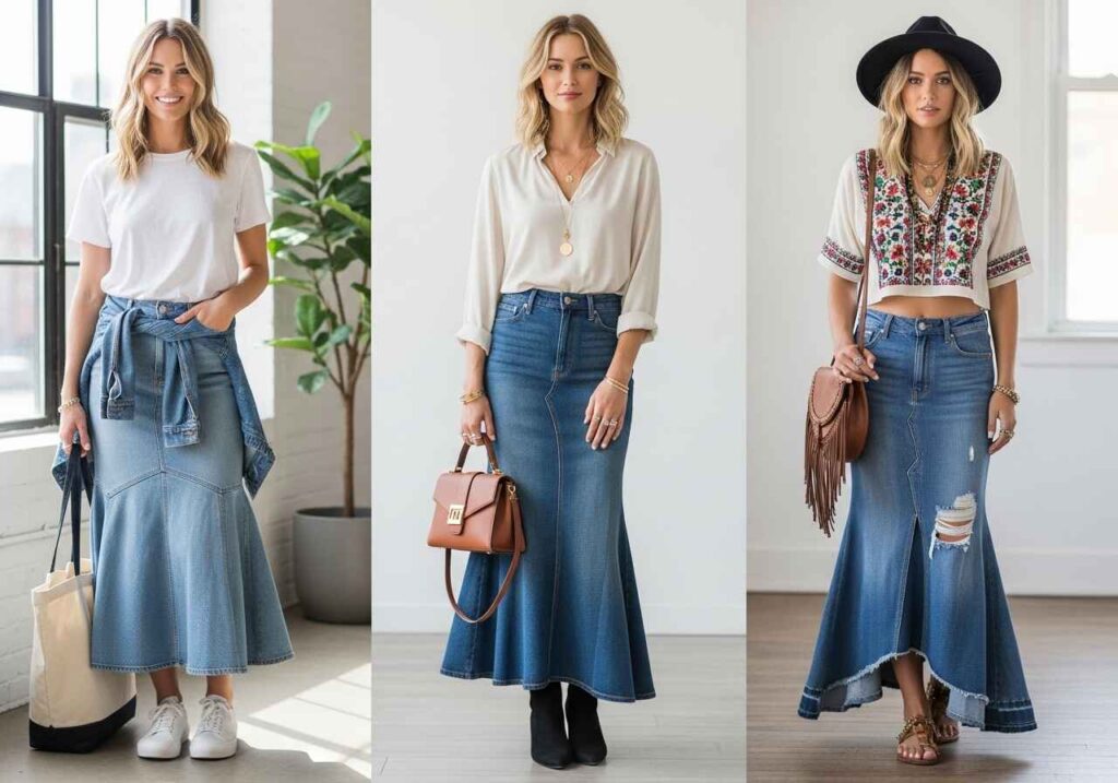 15 Denim Mermaid Skirt Outfits