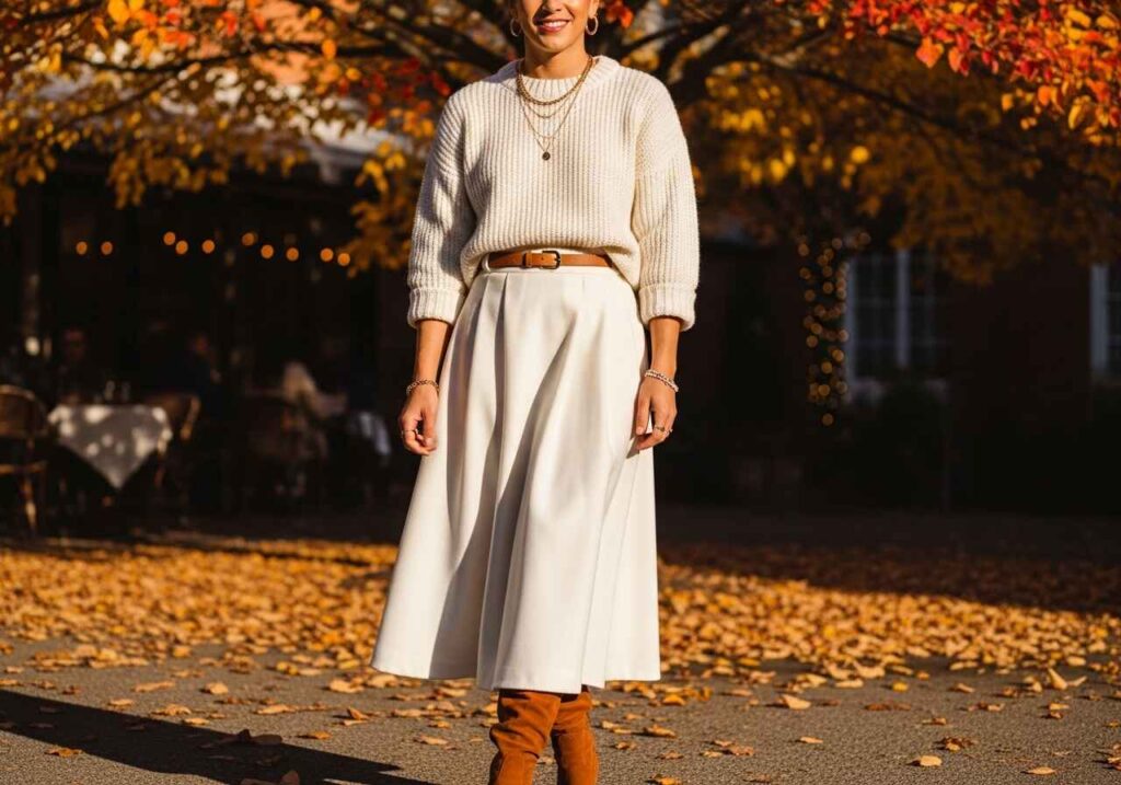 17 Fall White Skirt Outfit Ideas