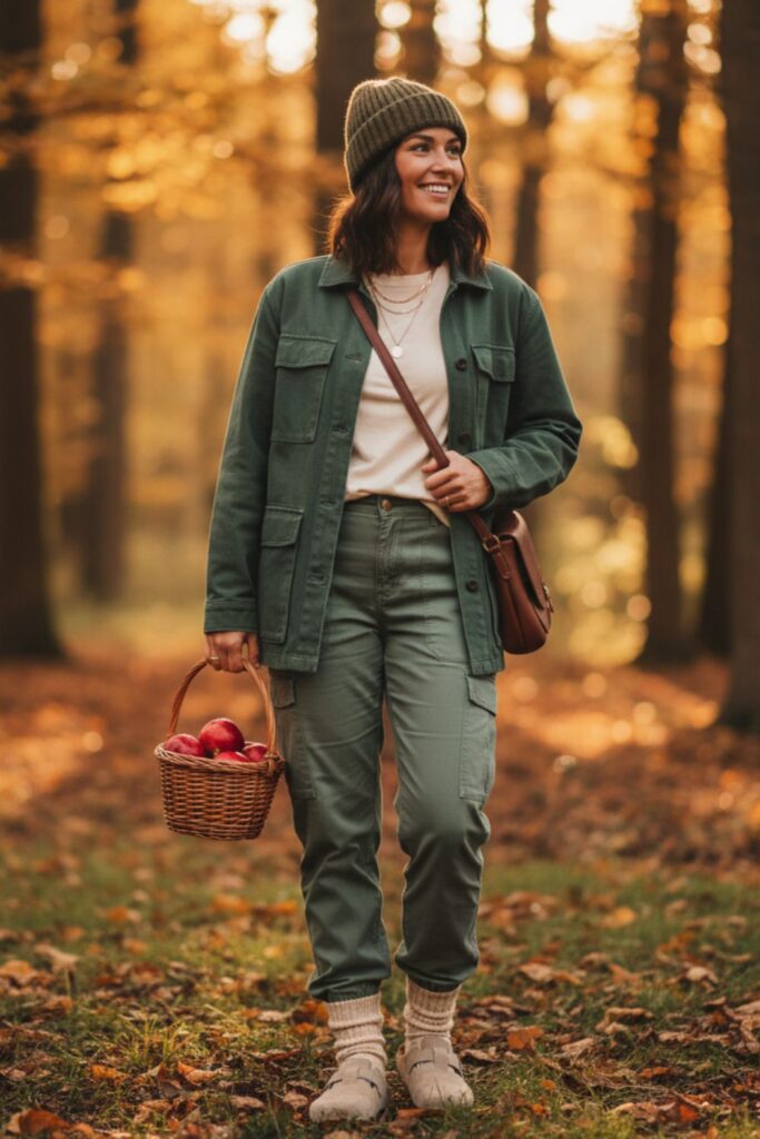 Birkenstock Clogs with Cargo Pants and a Utility Jacket