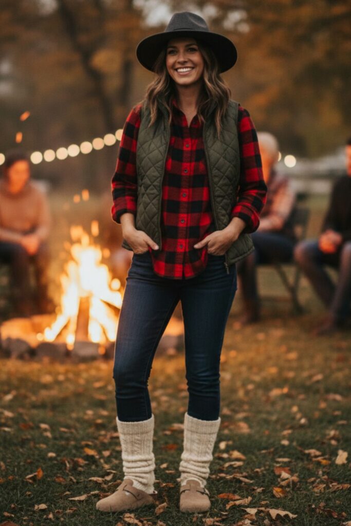 Birkenstock Clogs with a Plaid Shirt and Skinny Jeans