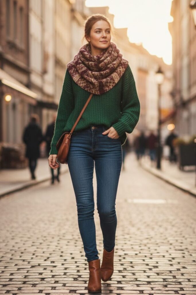 Cozy Sweater with Skinny Jeans and Ankle Boots
