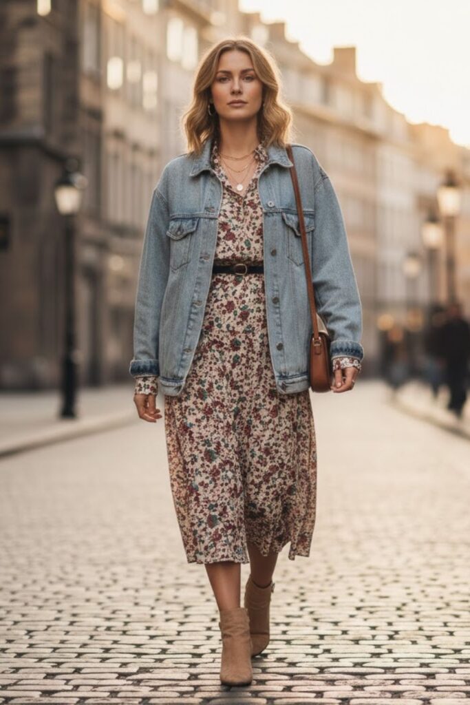 Denim Jacket over a Midi Dress