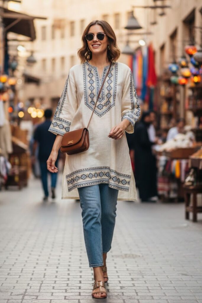 Denim with Tunic Top