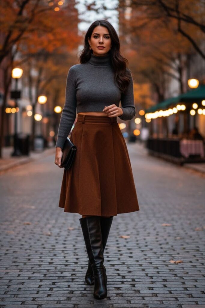 High-Waisted Skirt with Cropped Turtleneck
