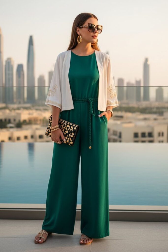 Jumpsuit with Belt and Statement Accessories