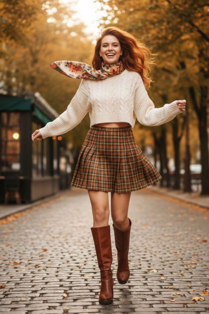 Pleated Skirt with Cropped Sweater