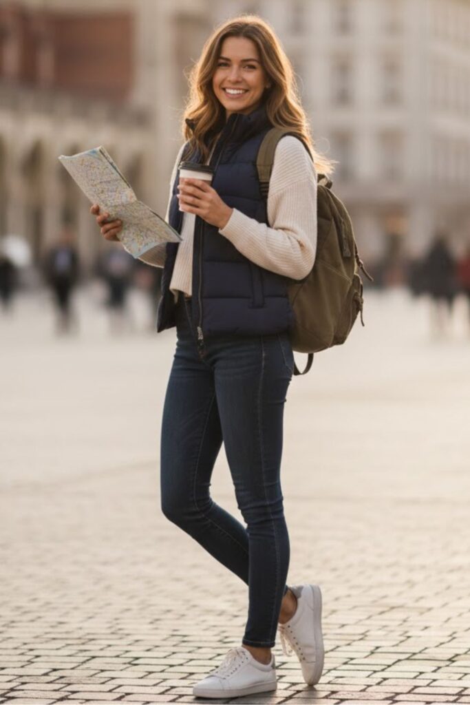 Puffer Vest with Long-Sleeve Tee