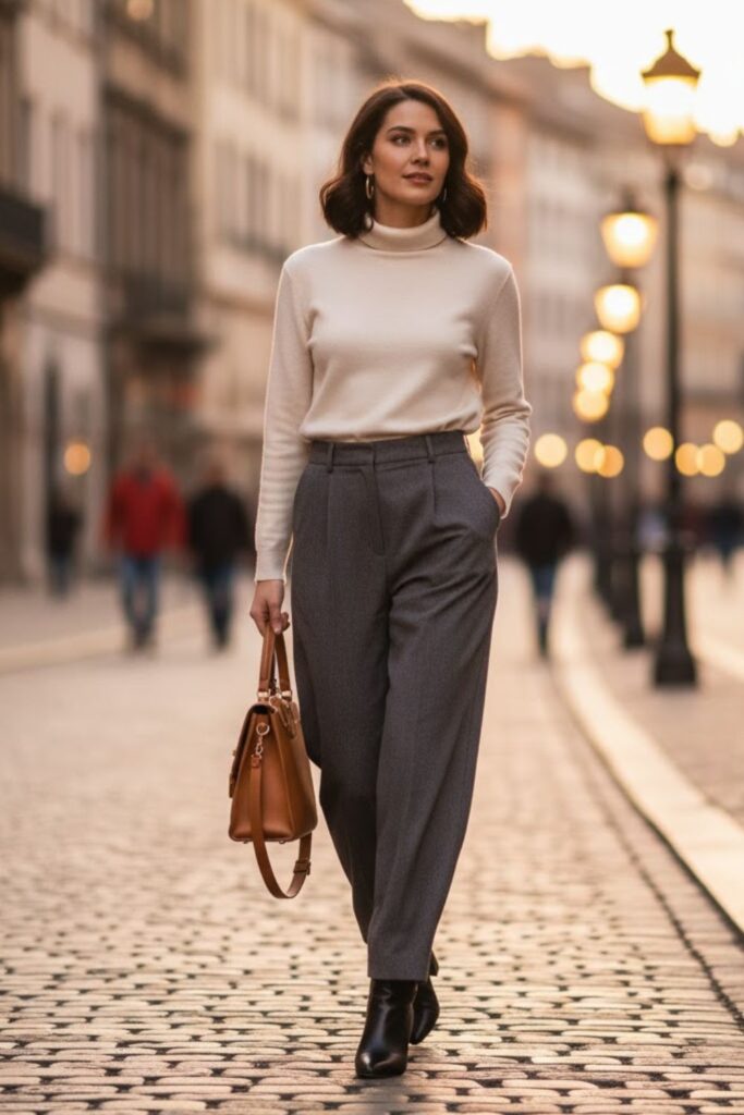 Turtleneck with Wide-Leg Trousers