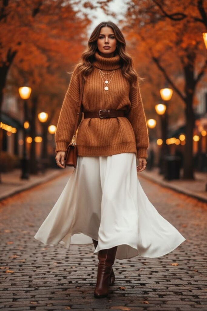 White Maxi Skirt with Chunky Knit