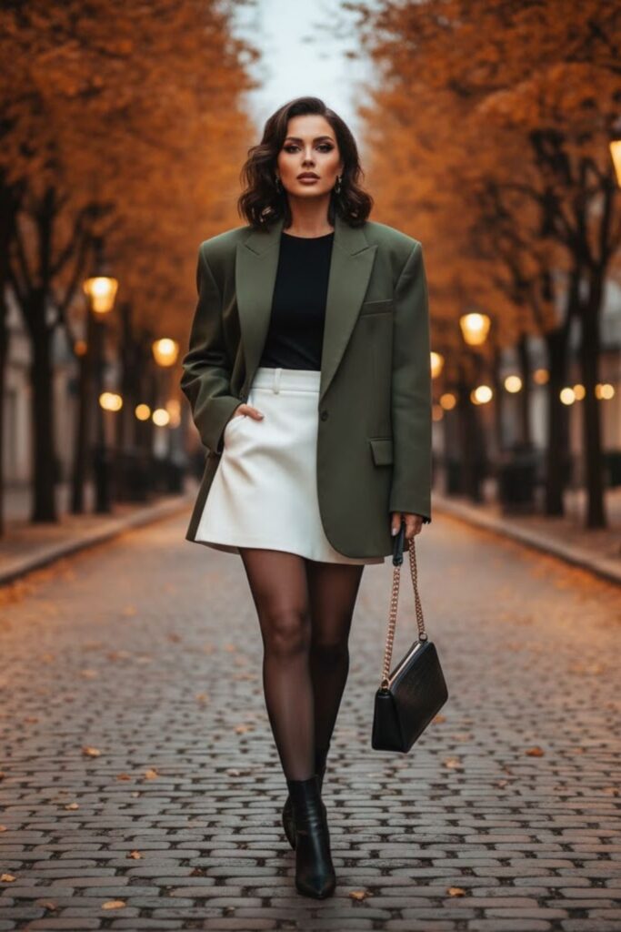 White Mini Skirt with Oversized Blazer