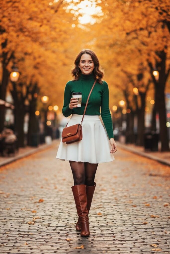 White Skater Skirt with Turtleneck