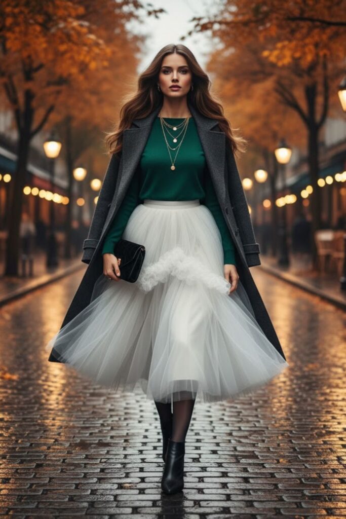 White Tulle Skirt with Fitted Top