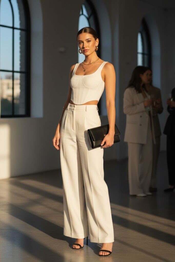 12. Wide-Leg Pants and Fitted Top
