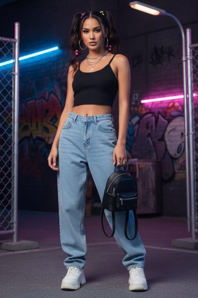 1. Baggy Jeans with Crop Top
