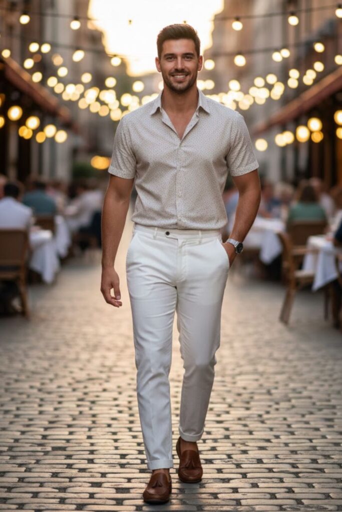 5. Short-Sleeve Button-Down with Linen Trousers