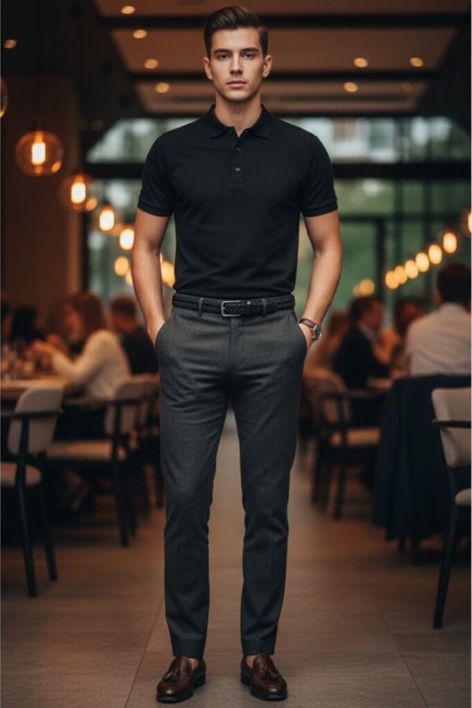 1. Black Shirt with Grey Trousers