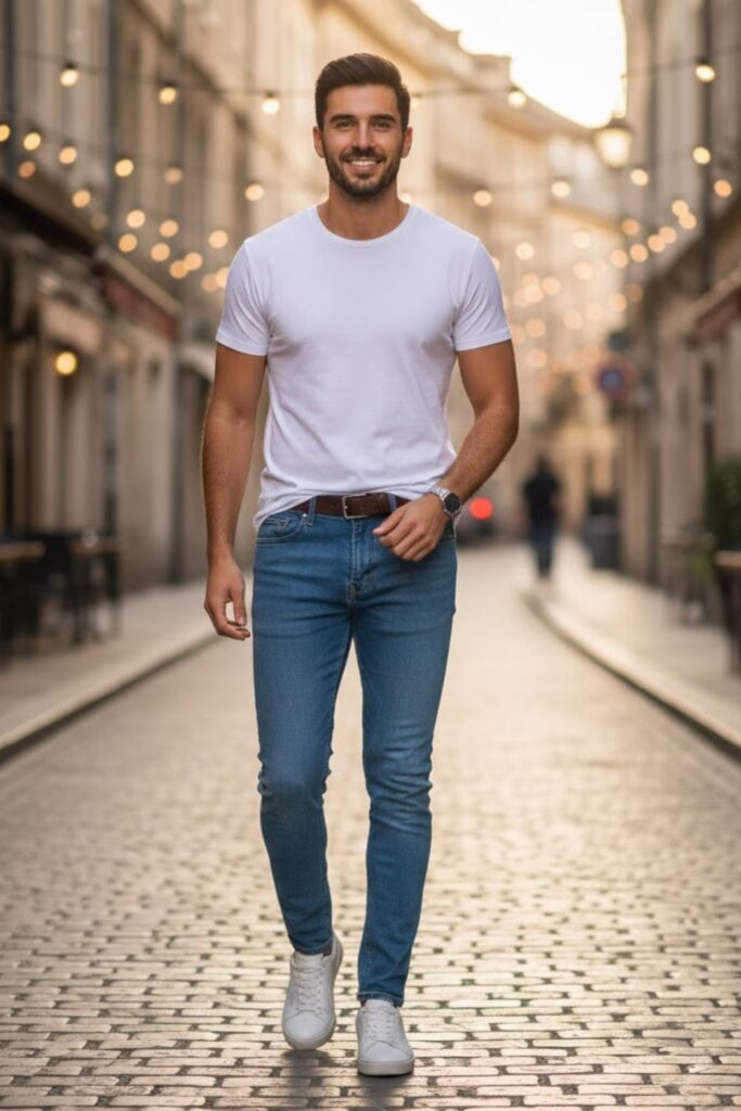 1. Blue Jeans with White T-Shirt