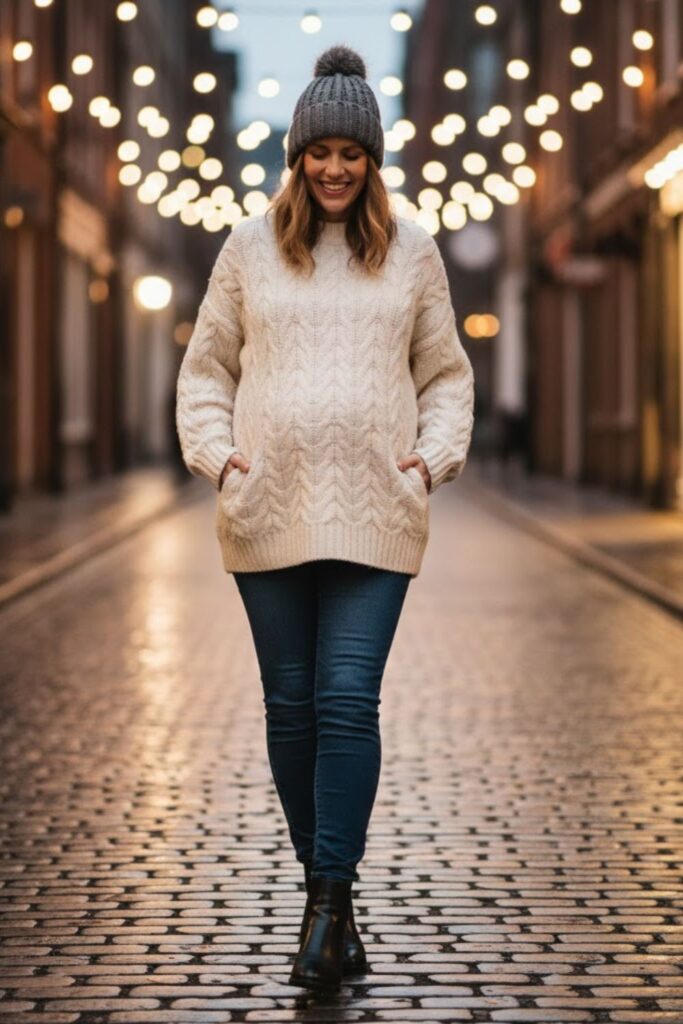1. Chunky Knit Sweater with Skinny Jeans