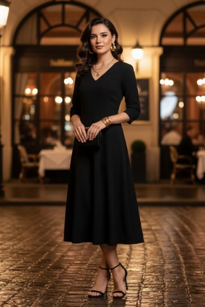 1. Classic Black Dress with Statement Jewelry
