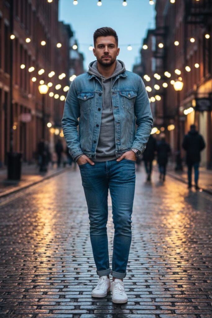 1. Classic Hoodie with Blue Jeans and White Sneakers