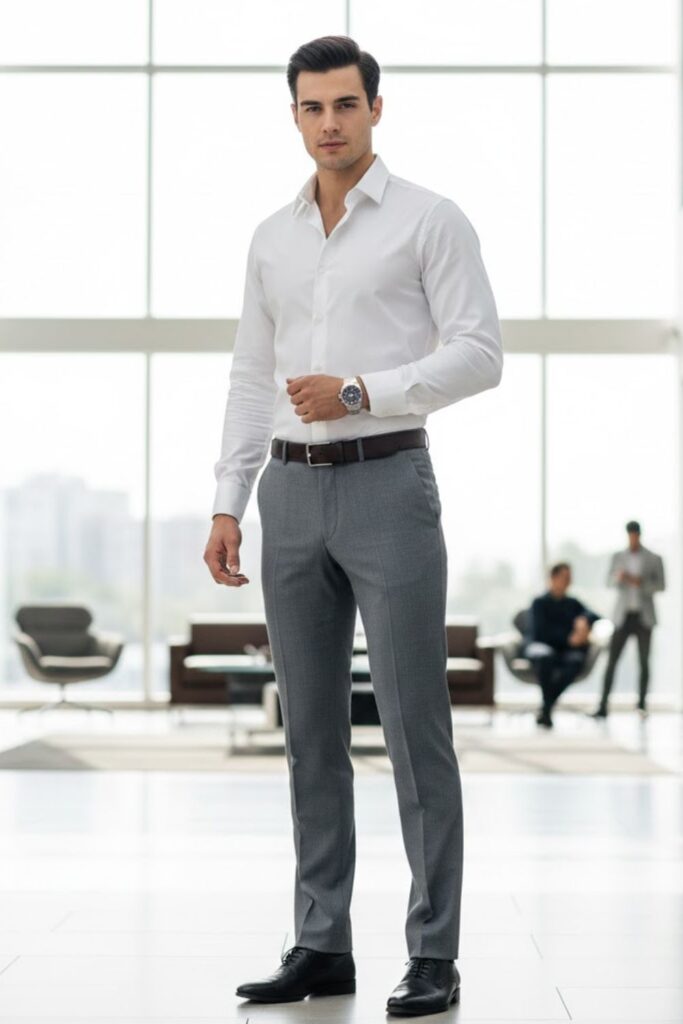 1. Grey Dress Pants with White Dress Shirt