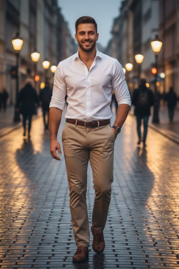 1. Khaki Pants with a White Oxford Shirt