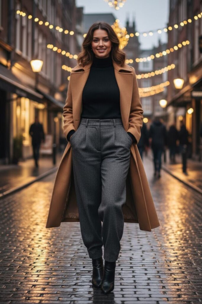 1. Turtleneck with Wide-Leg Trousers