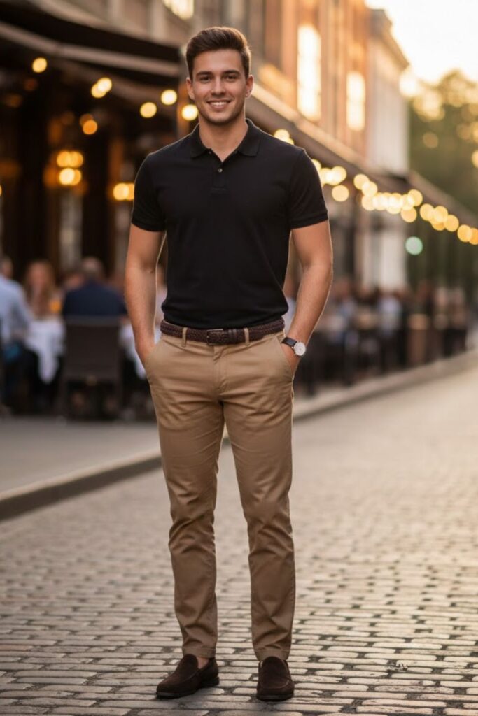 10. Black Shirt with Khaki Pants
