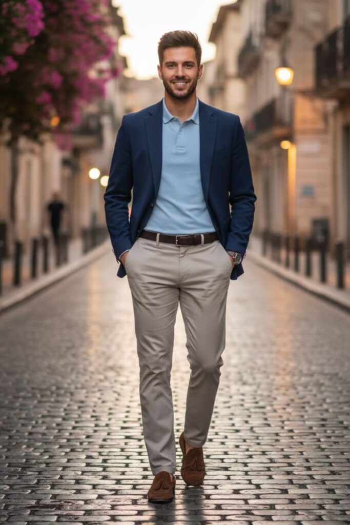 10. Blazer with Polo Shirt and Tailored Pants