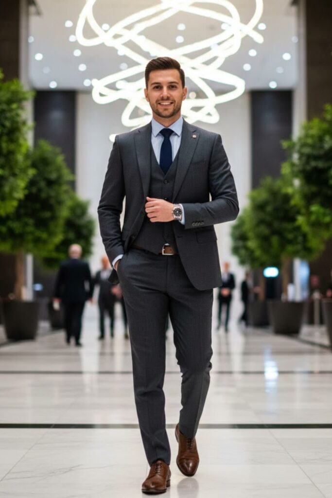 10. Blue Dress Shirt with a Charcoal Suit